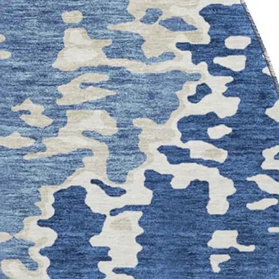 8' Navy Blue And Ivory Abstract Washable Round Rug With UV Protection Photo 2