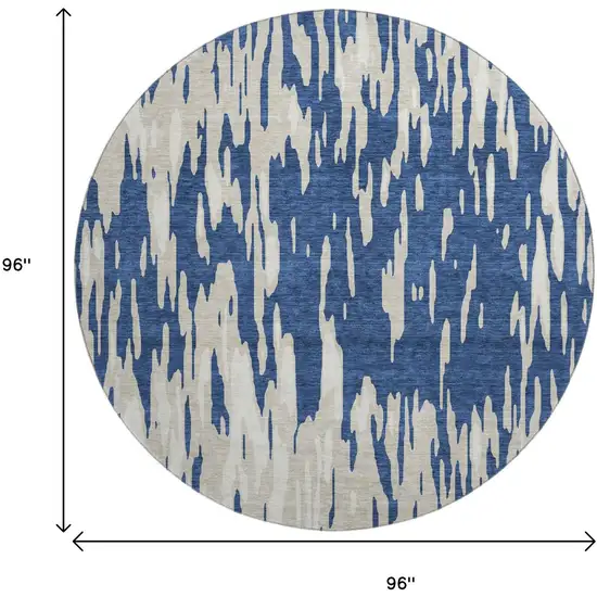 8' Navy Blue And Ivory Abstract Washable Round Rug With UV Protection Photo 9