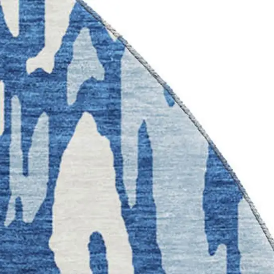 8' Navy Blue And Ivory Abstract Washable Round Rug With UV Protection Photo 2