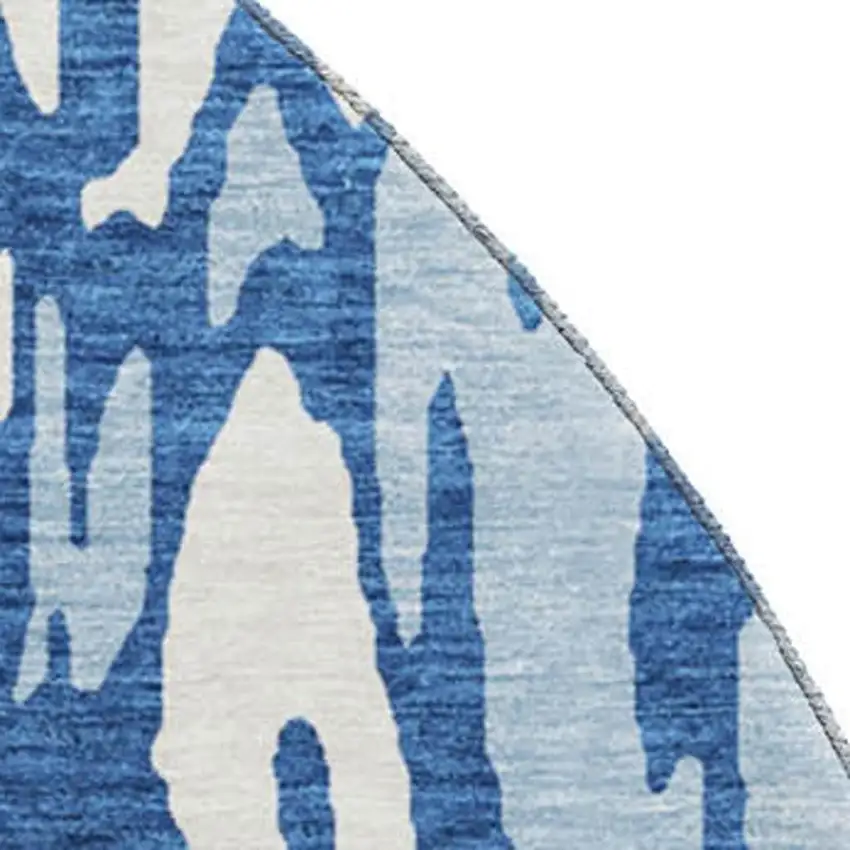 8' Navy Blue And Ivory Abstract Washable Round Rug With UV Protection Photo 2