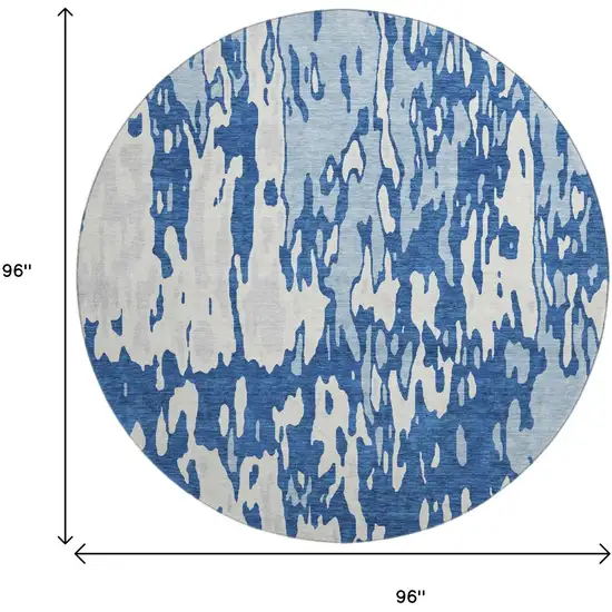 8' Navy Blue And Ivory Abstract Washable Round Rug With UV Protection Photo 9