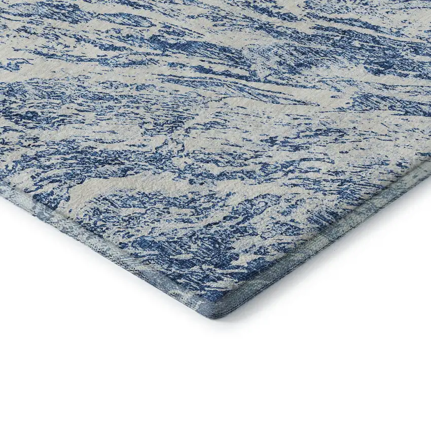 8' Navy Blue And Ivory Abstract Washable Round Rug With UV Protection Photo 6