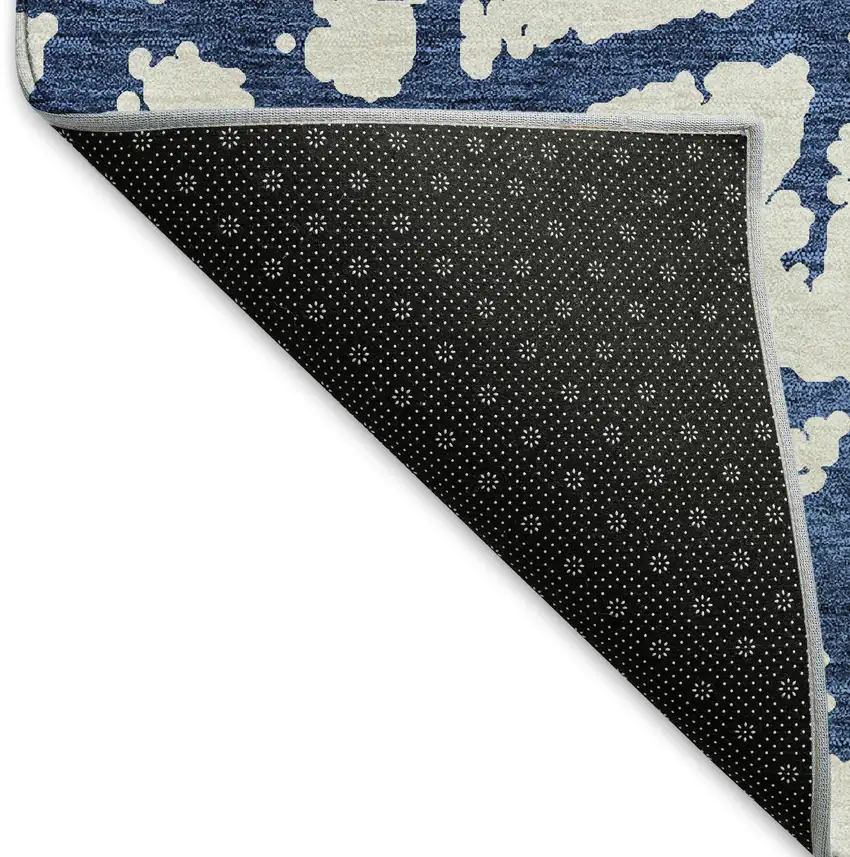 8' Navy Blue And Ivory Abstract Washable Round Rug With UV Protection Photo 5