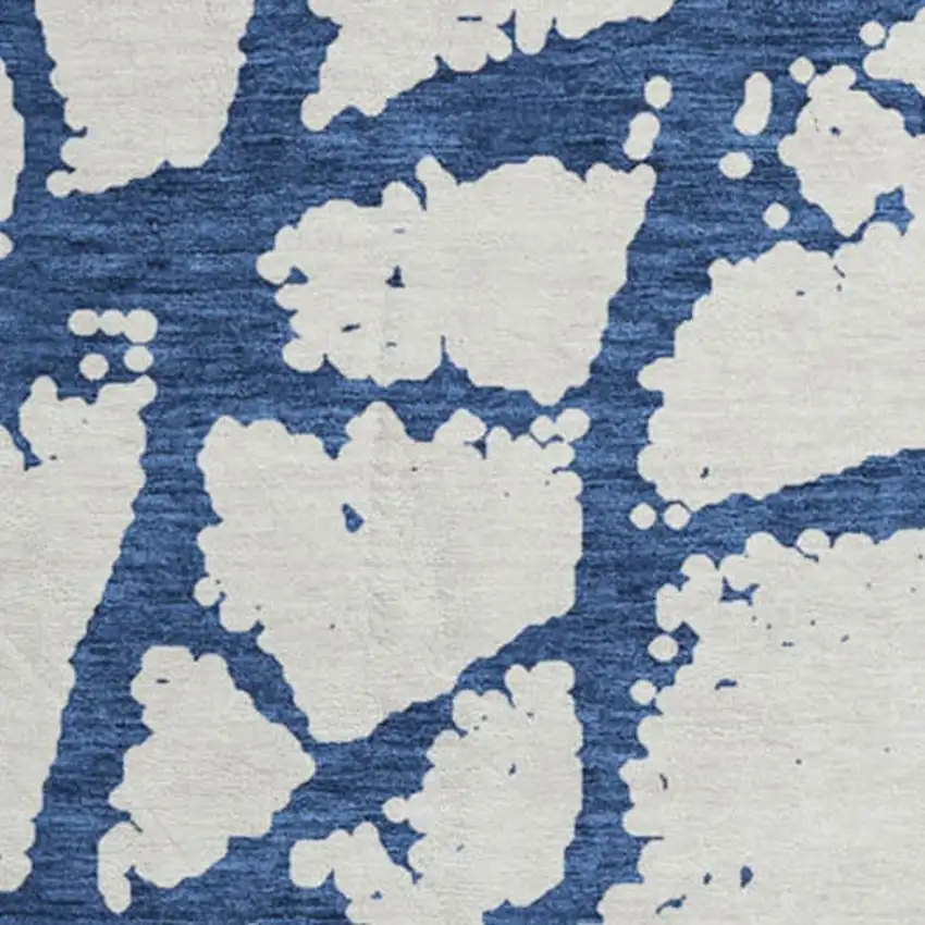 8' Navy Blue And Ivory Abstract Washable Round Rug With UV Protection Photo 2