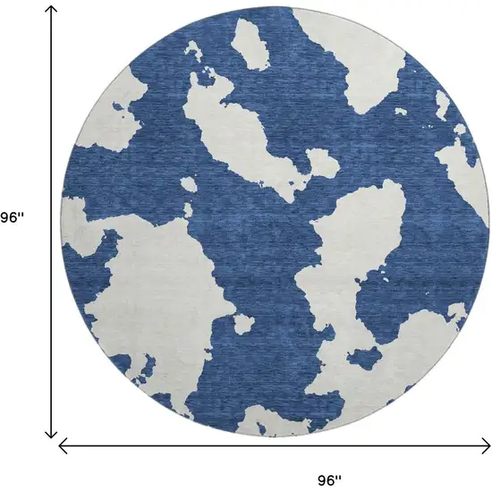 8' Navy Blue And Ivory Abstract Washable Round Rug With UV Protection Photo 8