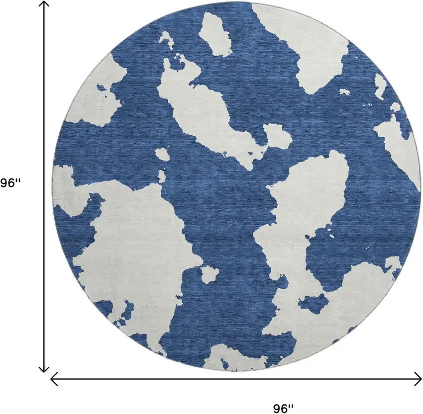 8' Navy Blue And Ivory Abstract Washable Round Rug With UV Protection Photo 8