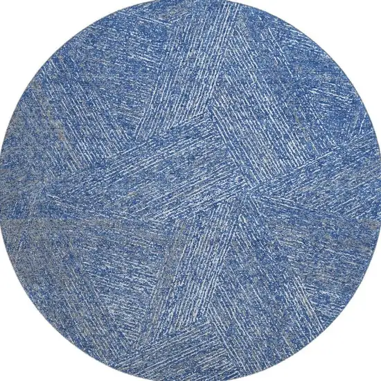 8' Navy Blue And Ivory Abstract Washable Round Rug With UV Protection Photo 2