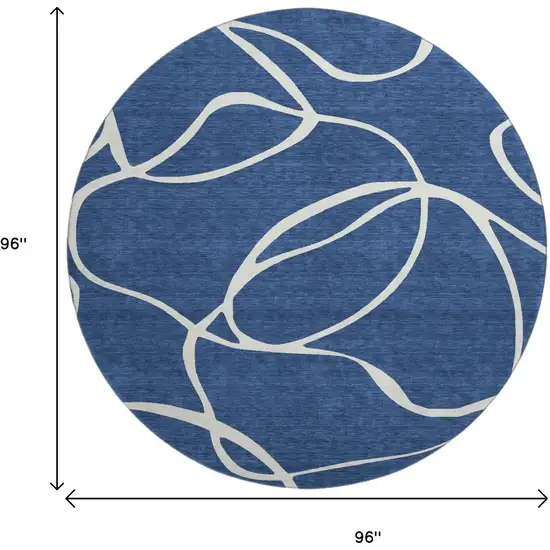 8' Navy Blue And Ivory Abstract Washable Round Rug With UV Protection Photo 8