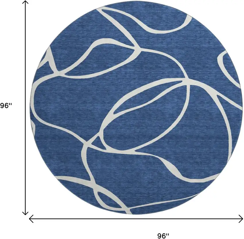 8' Navy Blue And Ivory Abstract Washable Round Rug With UV Protection Photo 8
