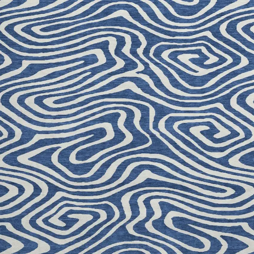 8' Navy Blue And Ivory Abstract Washable Round Rug With UV Protection Photo 2