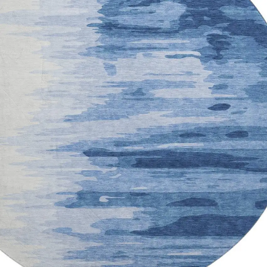8' Navy Blue And Ivory Abstract Washable Round Rug With UV Protection Photo 2