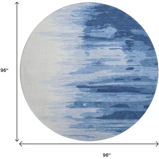 8' Navy Blue And Ivory Abstract Washable Round Rug With UV Protection Photo 9