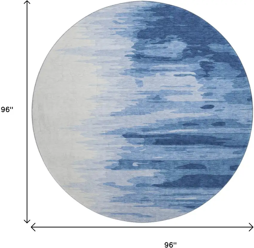 8' Navy Blue And Ivory Abstract Washable Round Rug With UV Protection Photo 9