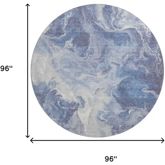 8' Navy Blue And Ivory Abstract Washable Round Rug With UV Protection Photo 9