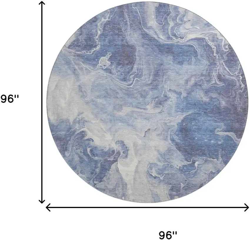8' Navy Blue And Ivory Abstract Washable Round Rug With UV Protection Photo 9