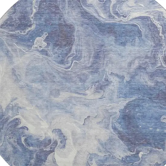 8' Navy Blue And Ivory Abstract Washable Round Rug With UV Protection Photo 2