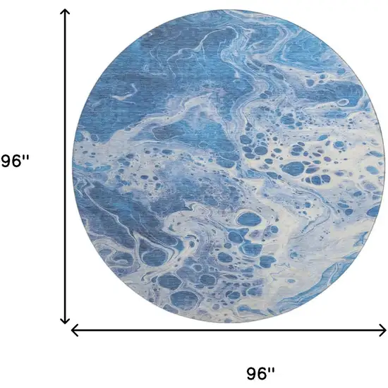 8' Navy Blue And Ivory Abstract Washable Round Rug With UV Protection Photo 9