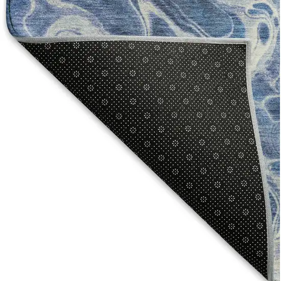 8' Navy Blue And Ivory Abstract Washable Round Rug With UV Protection Photo 5