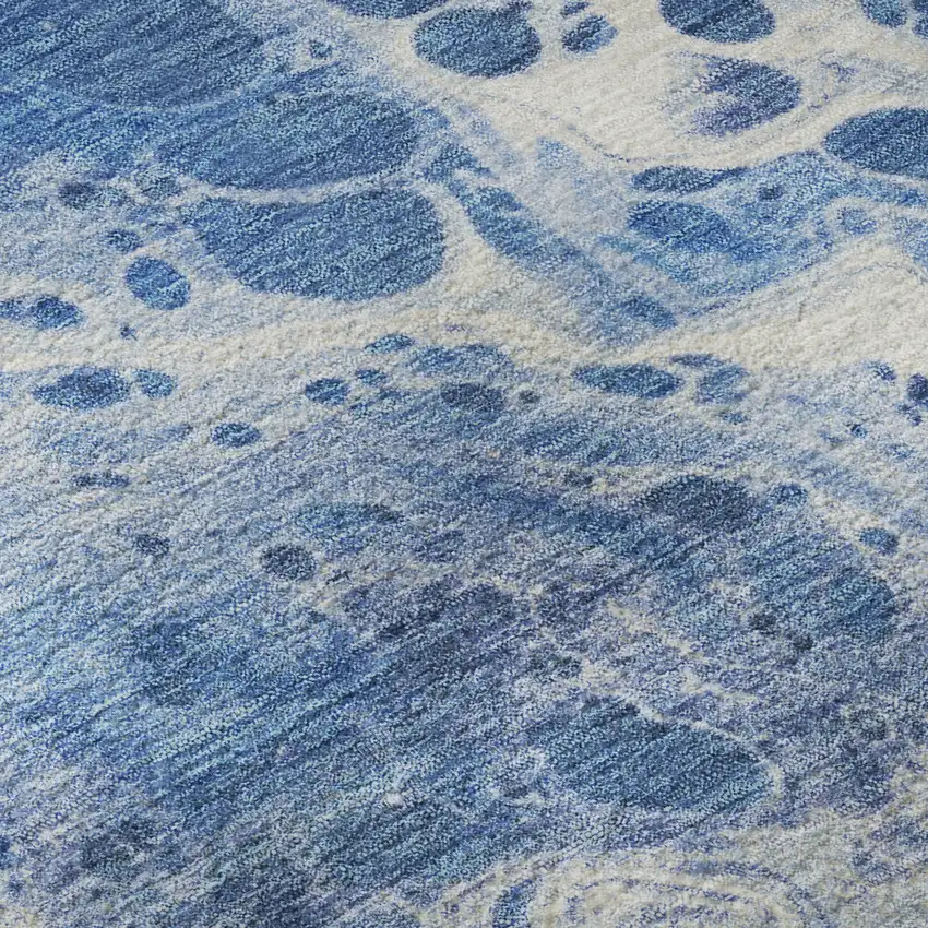 8' Navy Blue And Ivory Abstract Washable Round Rug With UV Protection Photo 8