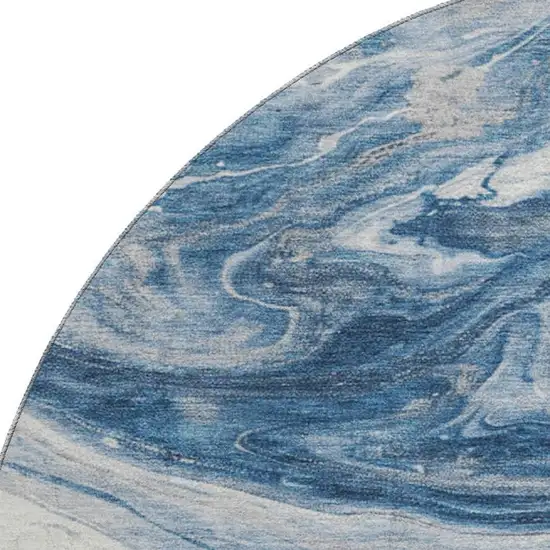 8' Navy Blue And Ivory Abstract Washable Round Rug With UV Protection Photo 2