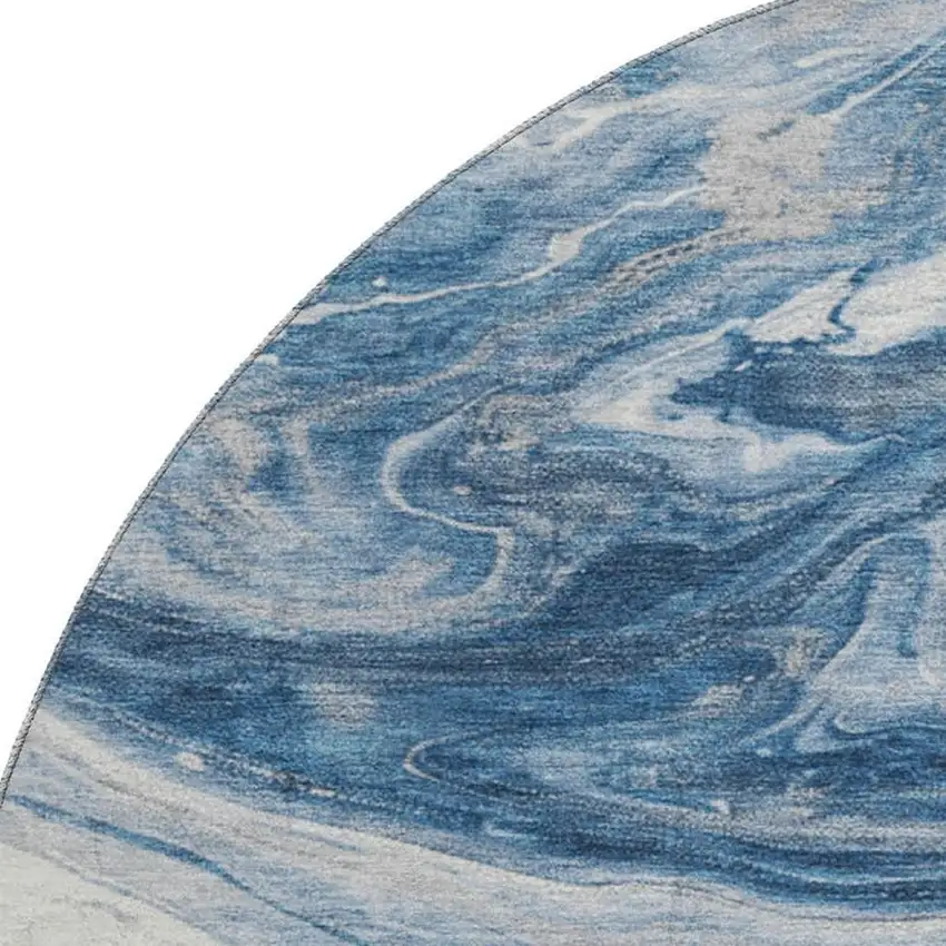 8' Navy Blue And Ivory Abstract Washable Round Rug With UV Protection Photo 2
