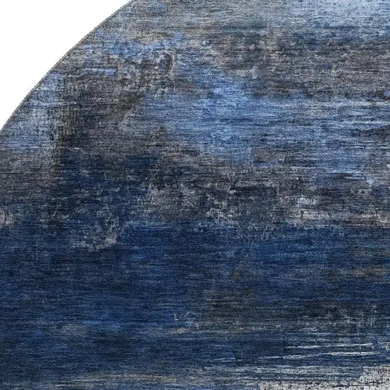 8' Navy Blue And Ivory Abstract Washable Round Rug With UV Protection Photo 3