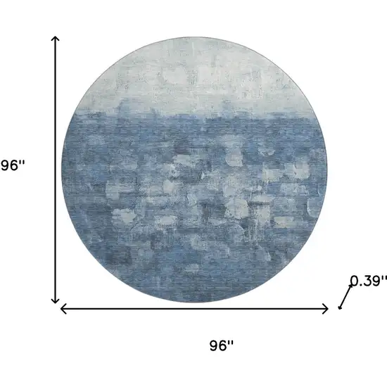 8' Navy Blue And Ivory Abstract Washable Round Rug With UV Protection Photo 8