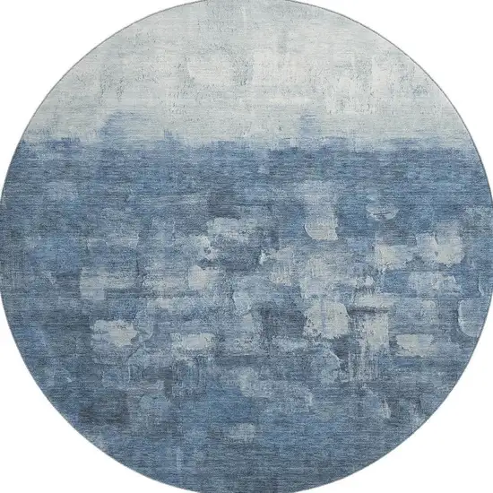 8' Navy Blue And Ivory Abstract Washable Round Rug With UV Protection Photo 4