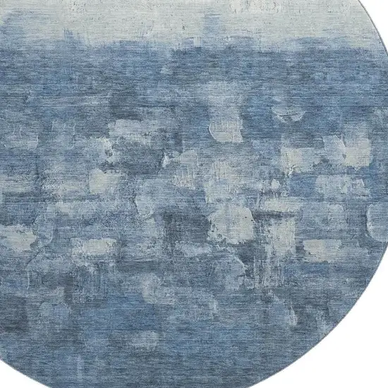 8' Navy Blue And Ivory Abstract Washable Round Rug With UV Protection Photo 3