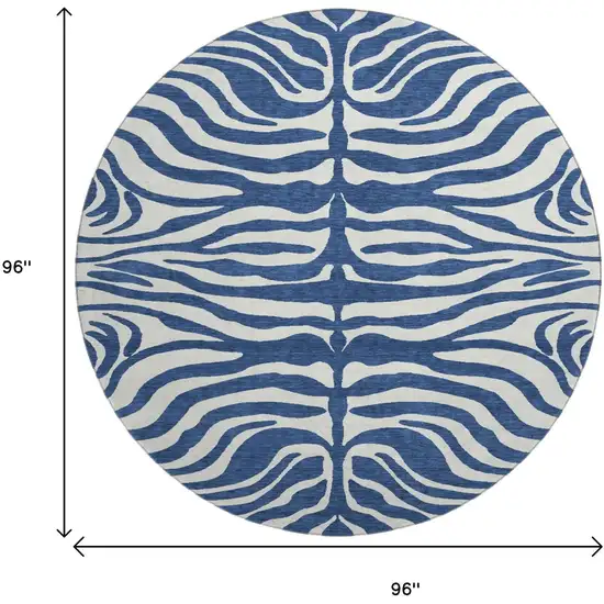 8' Navy Blue And Ivory Animal Print Washable Round Rug With UV Protection Photo 9
