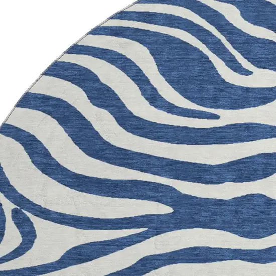 8' Navy Blue And Ivory Animal Print Washable Round Rug With UV Protection Photo 2