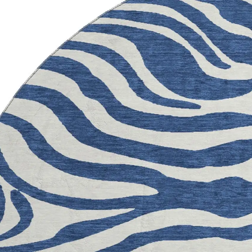 8' Navy Blue And Ivory Animal Print Washable Round Rug With UV Protection Photo 2