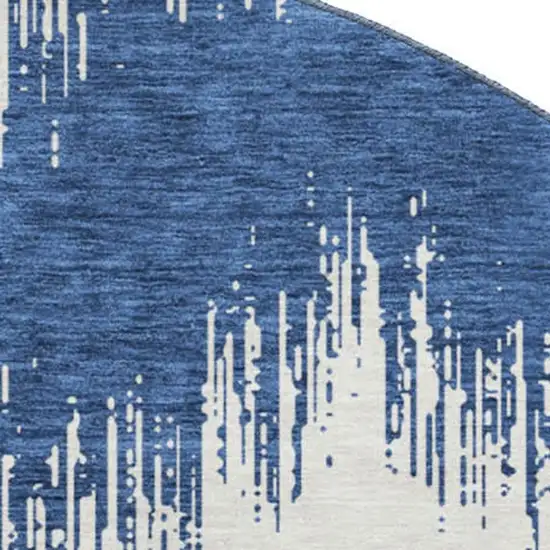 8' Navy Blue And Ivory Chevron Washable Round Rug With UV Protection Photo 3