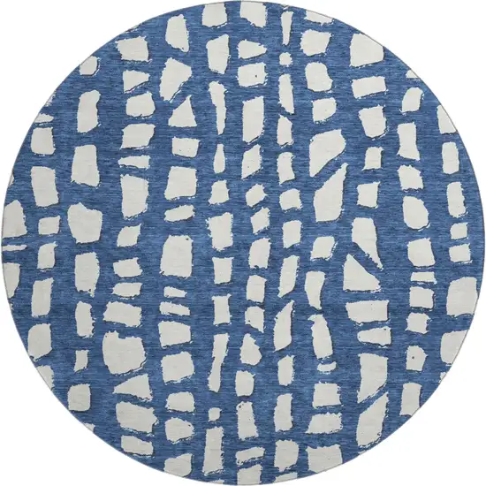 8' Navy Blue And Ivory Cobblestone Washable Round Rug With UV Protection Photo 1