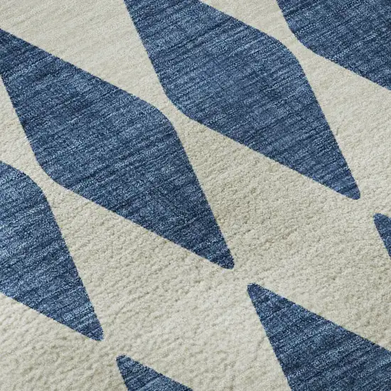 8' Navy Blue And Ivory Diamond Washable Round Rug With UV Protection Photo 9