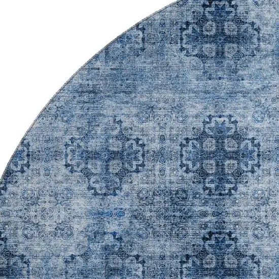 8' Navy Blue And Ivory Floral Medallion Washable Round Rug With UV Protection Photo 3