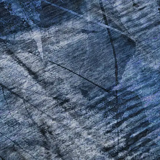 8' Navy Blue And Ivory Floral Washable Round Rug With UV Protection Photo 9