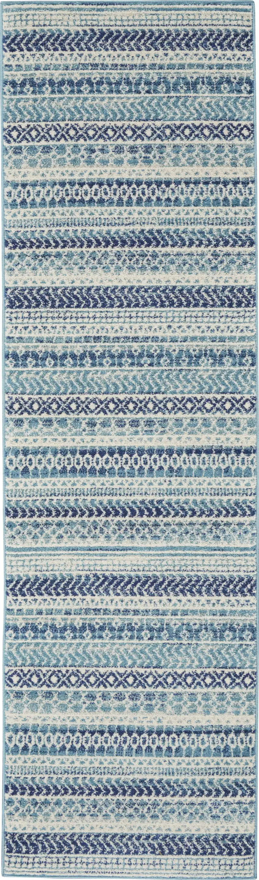 6' Navy Blue And Ivory Geometric Runner Rug Photo 8