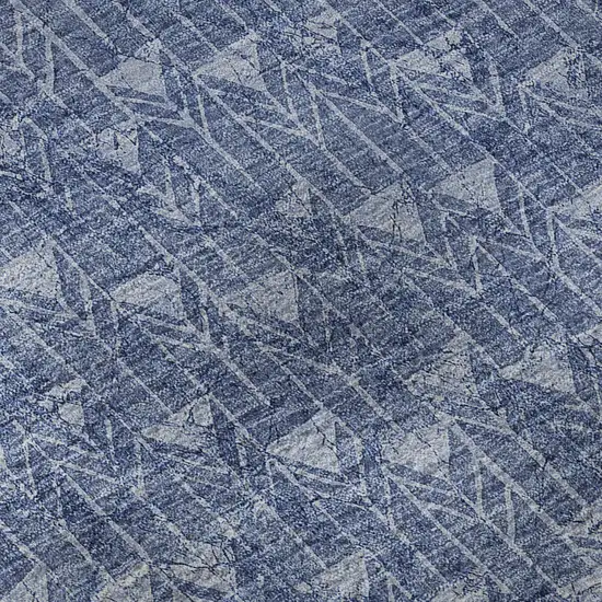 8' Navy Blue And Ivory Geometric Washable Round Rug With UV Protection Photo 9