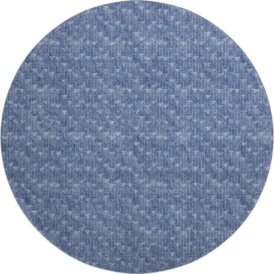 8' Navy Blue And Ivory Geometric Washable Round Rug With UV Protection Photo 1