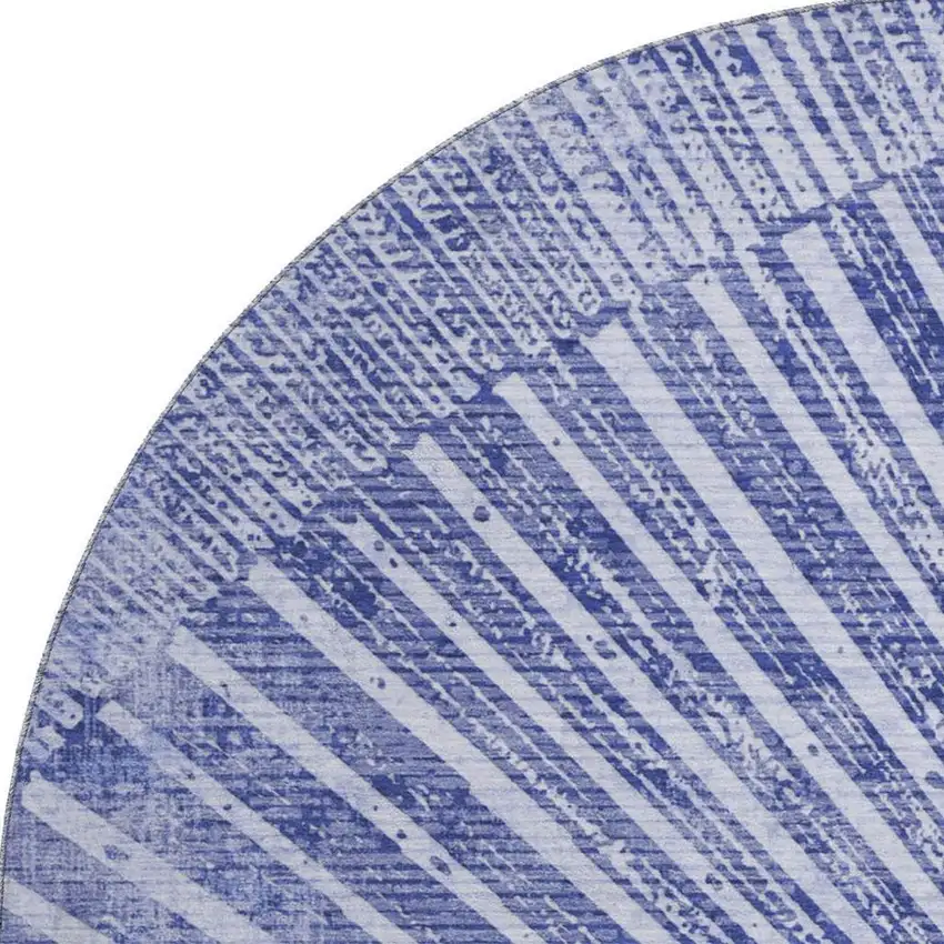 8' Navy Blue And Ivory Geometric Washable Round Rug With UV Protection Photo 4