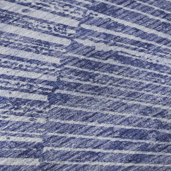 8' Navy Blue And Ivory Geometric Washable Round Rug With UV Protection Photo 9