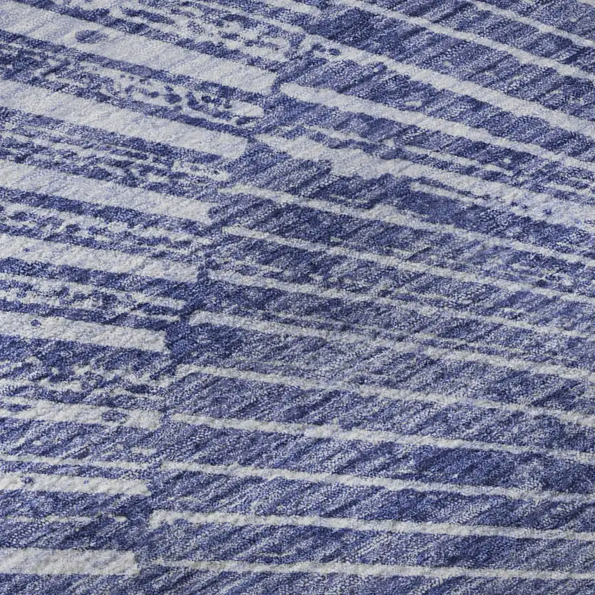 8' Navy Blue And Ivory Geometric Washable Round Rug With UV Protection Photo 9