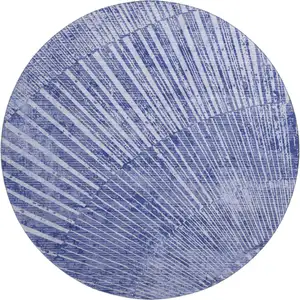 Photo of 8' Navy Blue And Ivory Geometric Washable Round Rug With UV Protection