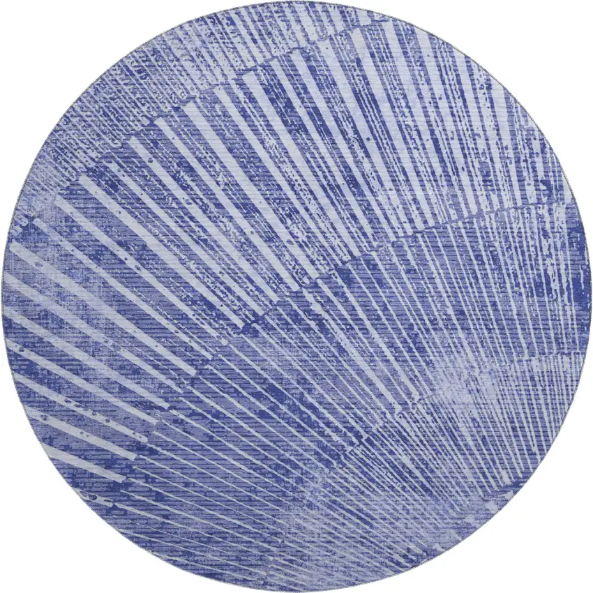 8' Navy Blue And Ivory Geometric Washable Round Rug With UV Protection Photo 1