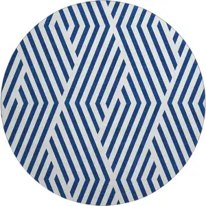 Photo of 8' Navy Blue And Ivory Geometric Washable Round Rug With UV Protection
