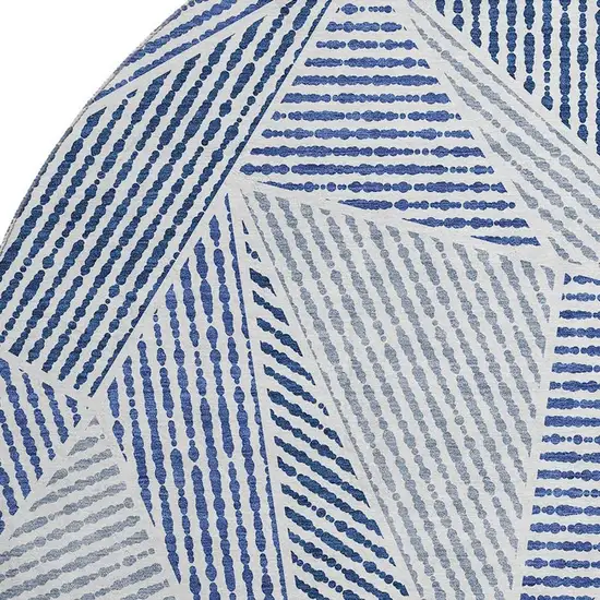 8' Navy Blue And Ivory Geometric Washable Round Rug With UV Protection Photo 3