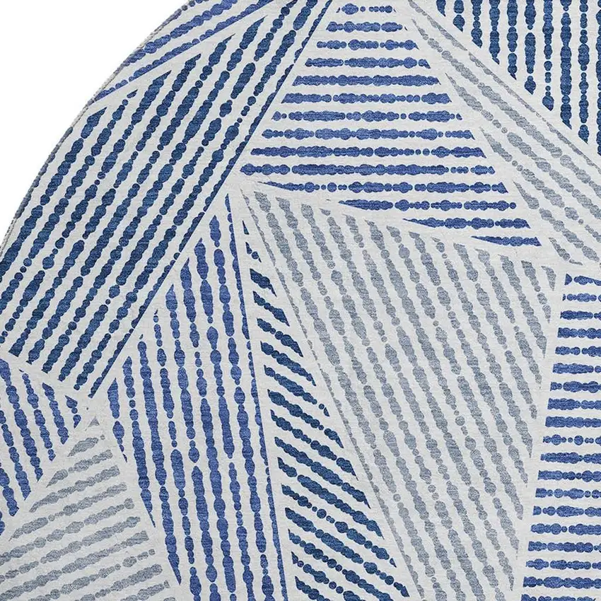 8' Navy Blue And Ivory Geometric Washable Round Rug With UV Protection Photo 3