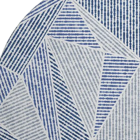 8' Navy Blue And Ivory Geometric Washable Round Rug With UV Protection Photo 4