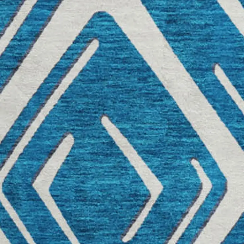 8' Navy Blue And Ivory Geometric Washable Round Rug With UV Protection Photo 4